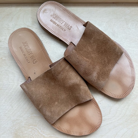 Johnny Was tan suede Camilla slide on sandals Women’s 37 6.5-7 - Picture 1 of 5